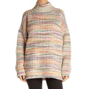 Topshop Space Dye Turtleneck Thick Knit Oversized Sweater US 8-10 Cream Pink